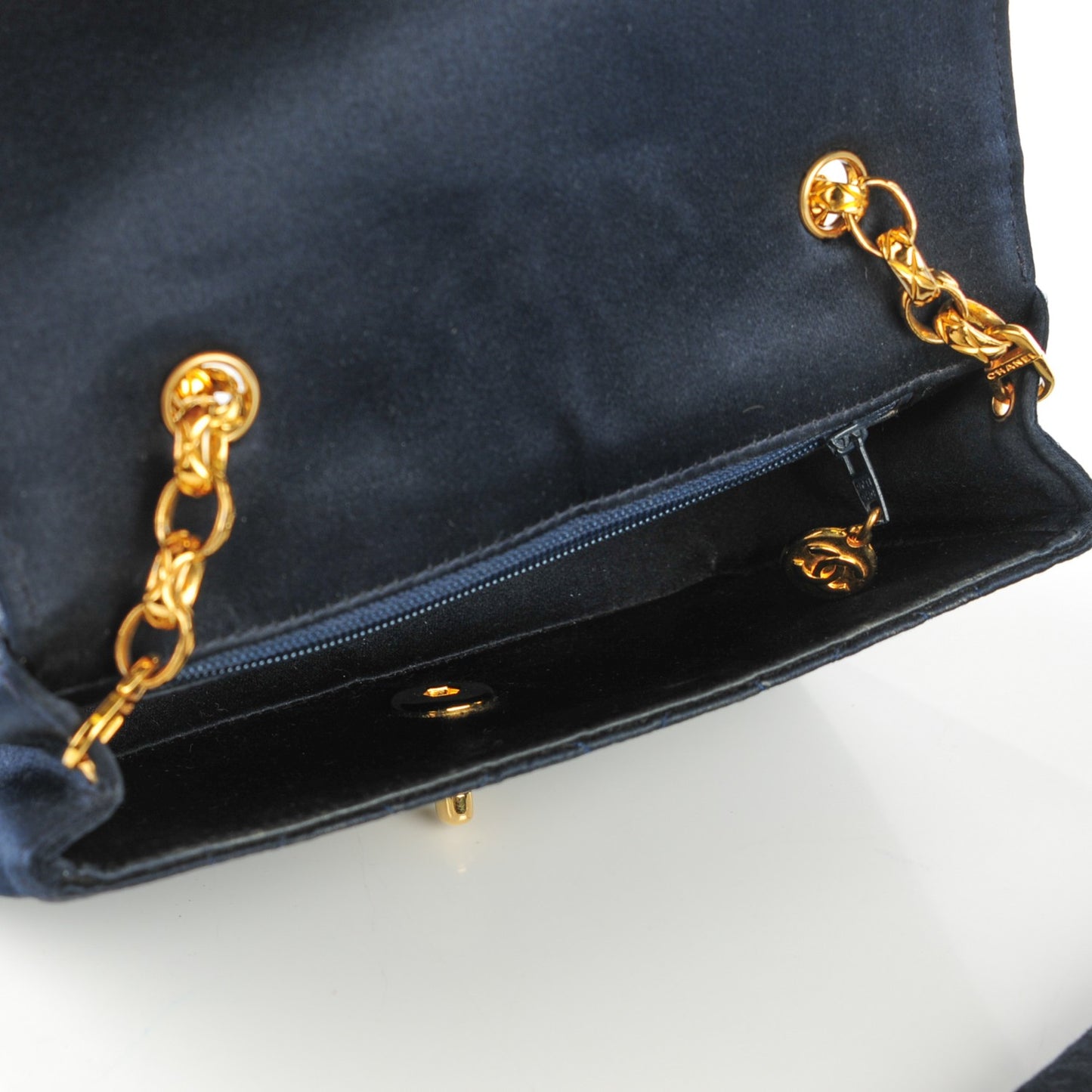 Satin Quilted Small Flap Navy