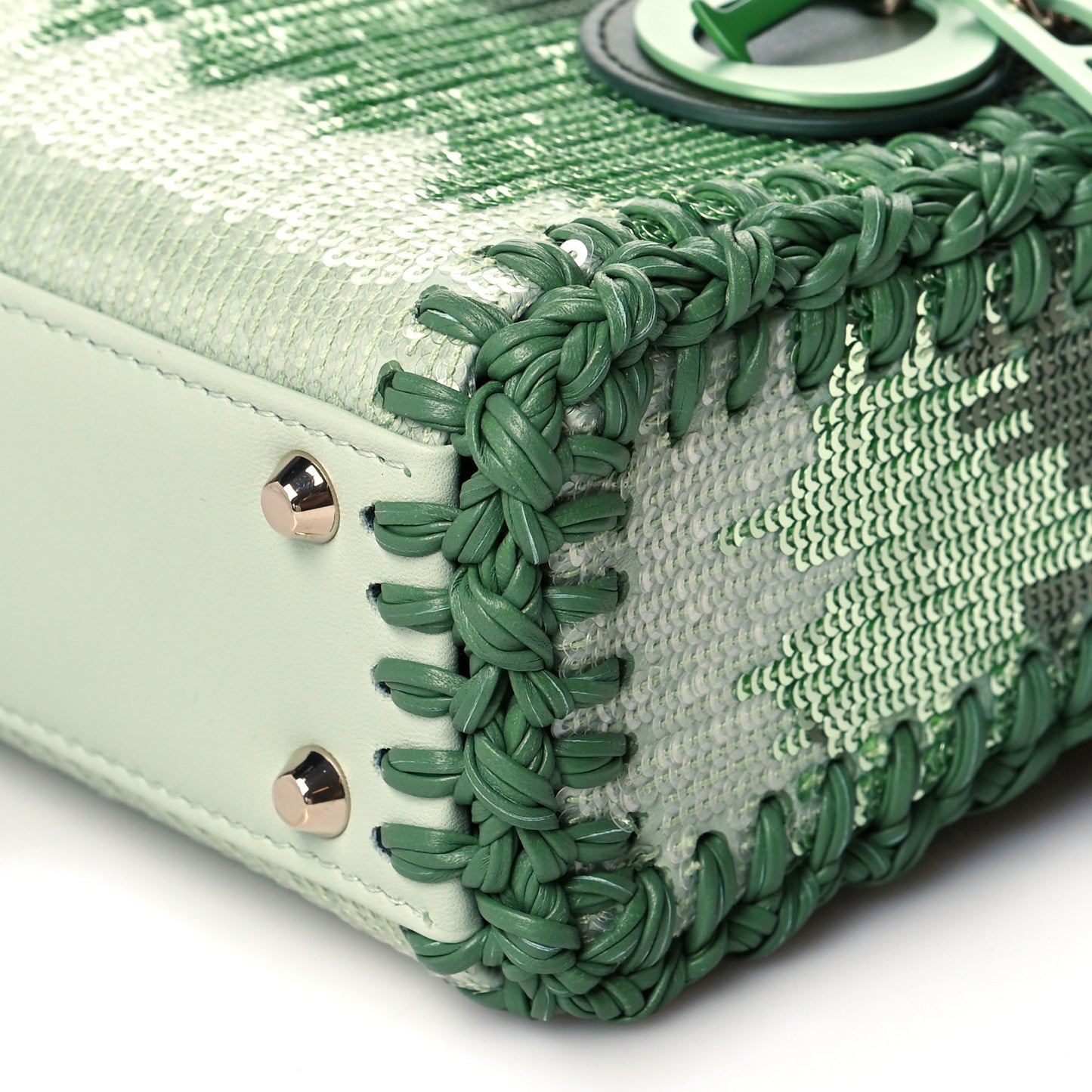 Calfskin Sequin Gradient Stitched Mini Lady Dior Green