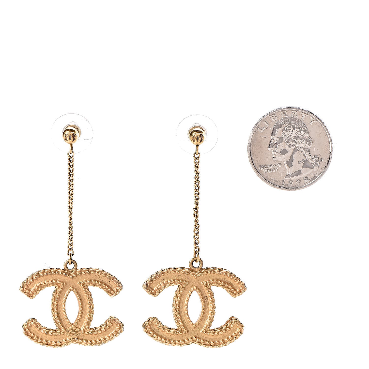 Chanel CC Drop Earrings Matte Gold 2 of 3