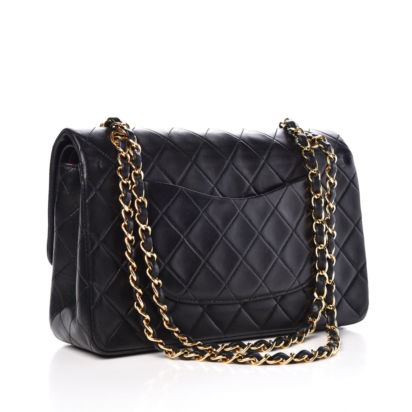 Lambskin Quilted Medium Double Flap Black