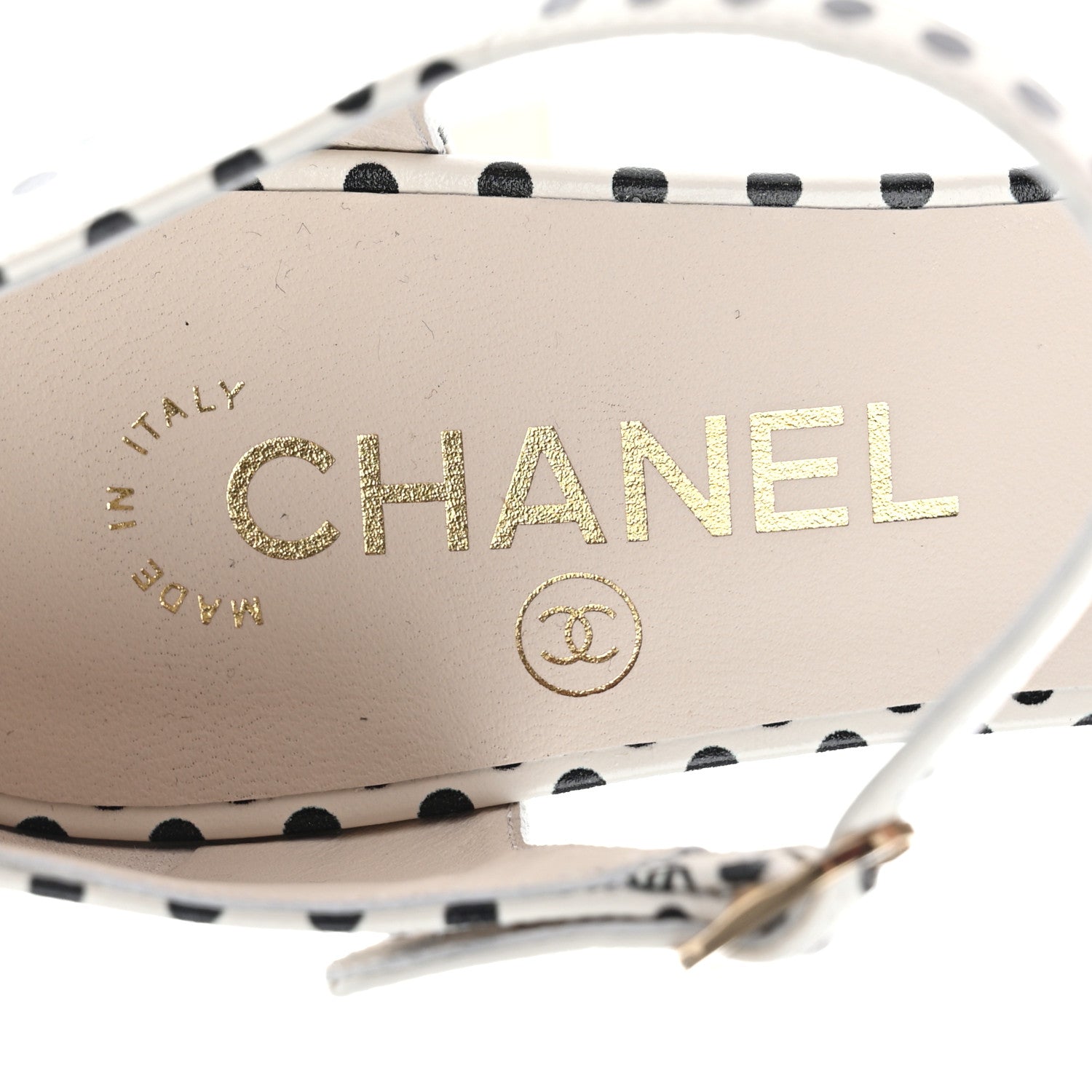 Chanel Printed Calfskin Polka Dot CC Platform Sandals 38 Ivory Black 7 of 9