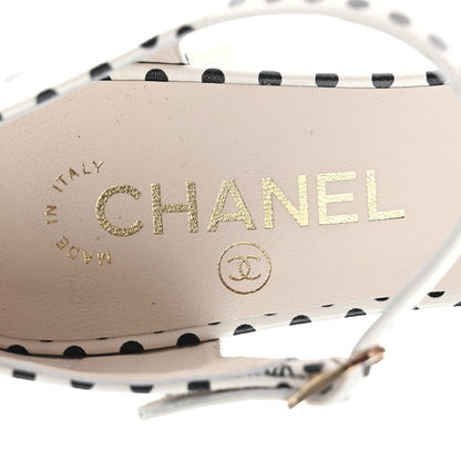 Chanel Printed Calfskin Polka Dot CC Platform Sandals 38 Ivory Black 7 of 9