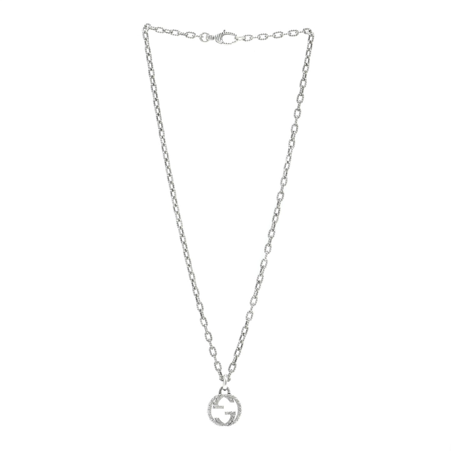 Sterling Silver Small Textured Interlocking G Pendant Necklace