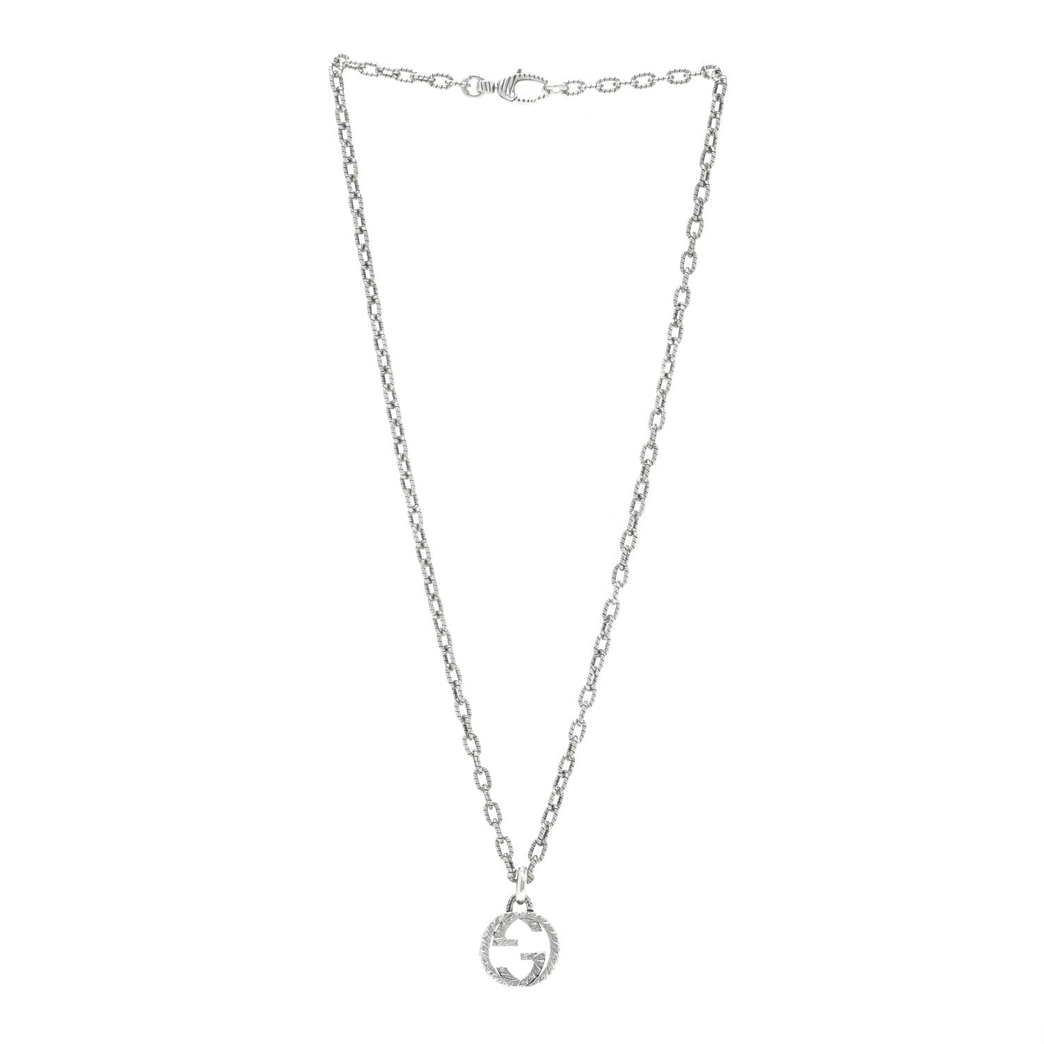 Gucci Sterling Silver Small Textured Interlocking G Pendant Necklace 6 of 14