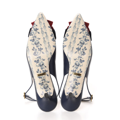 Gucci Malaga Kid Web Bow Jane Low Heel Slingback Pumps 36 Navy 6 of 10