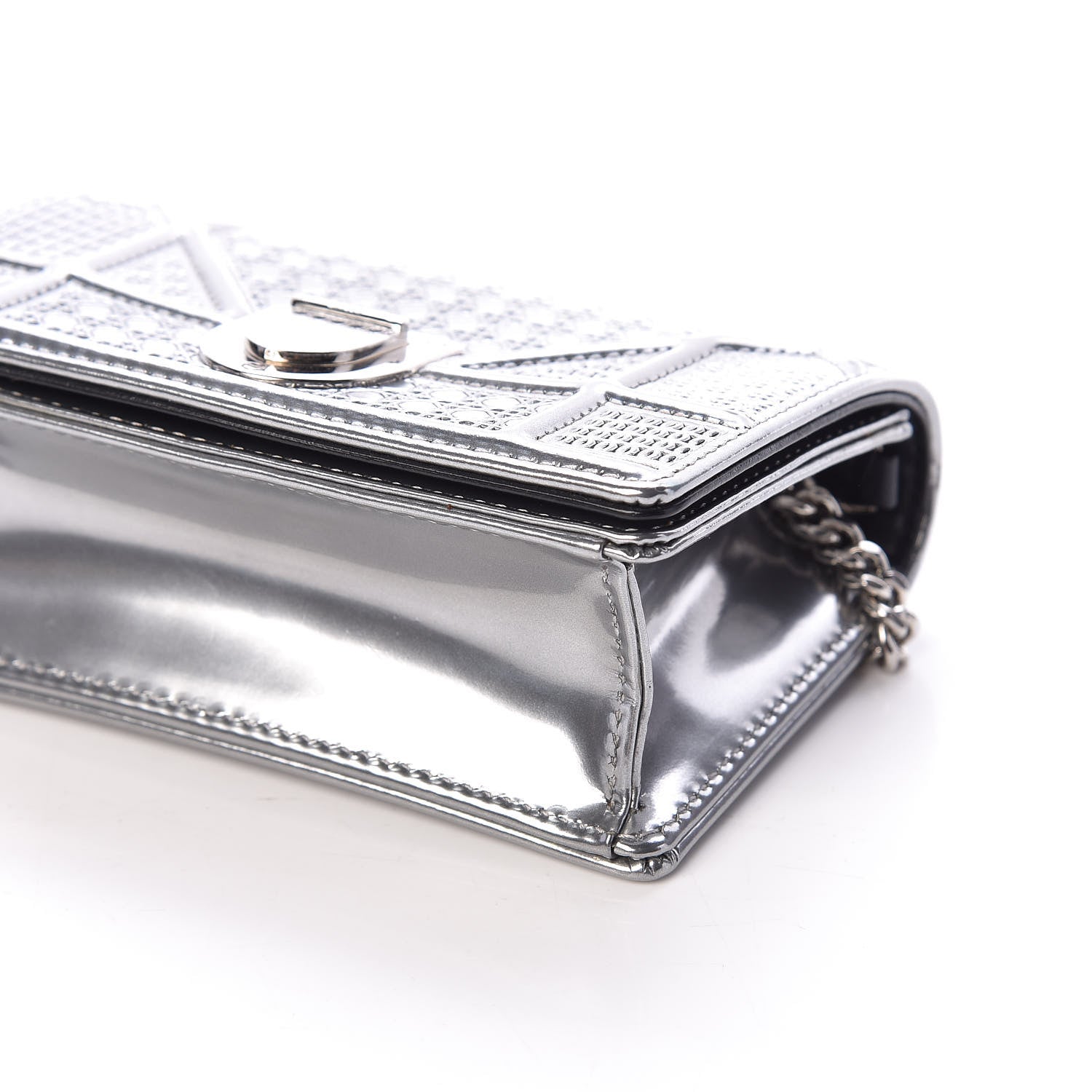 Christian Dior Metallic Patent Micro-Cannage Baby Diorama Flap Bag Silver 6 of 11