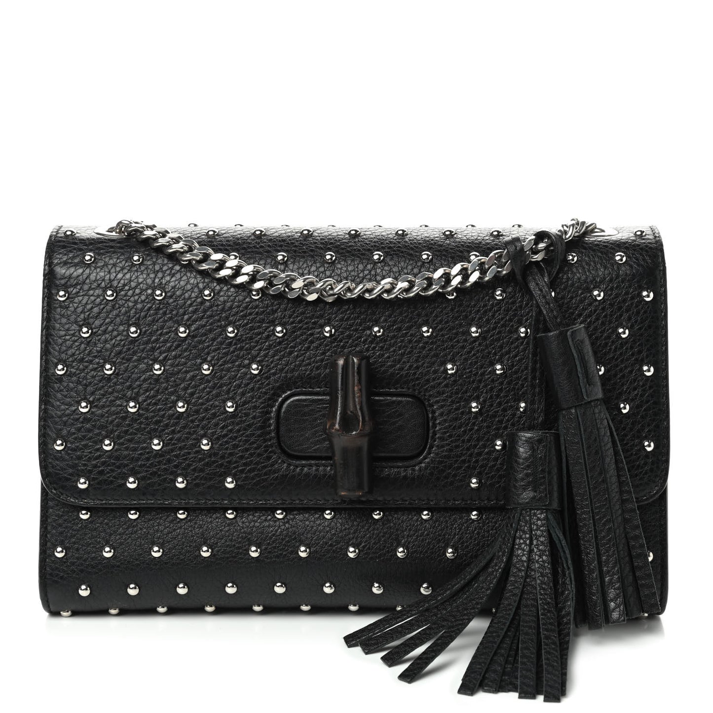 Calfskin Studded Medium Miss Bamboo Shoulder Bag Black