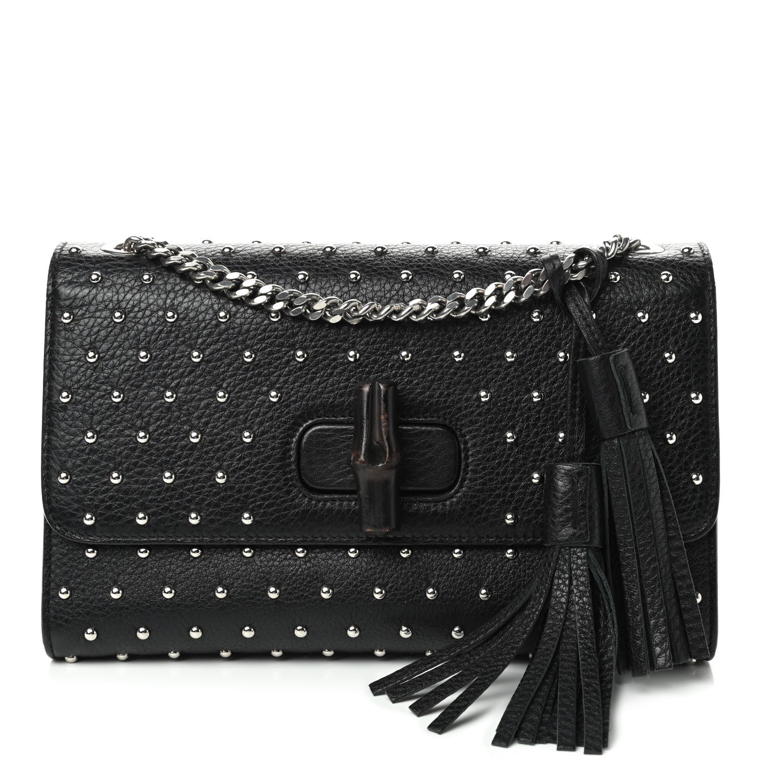 Gucci Calfskin Studded Medium Miss Bamboo Shoulder Bag Black 1 of 9