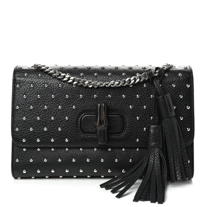 Gucci Calfskin Studded Medium Miss Bamboo Shoulder Bag Black 1 of 9