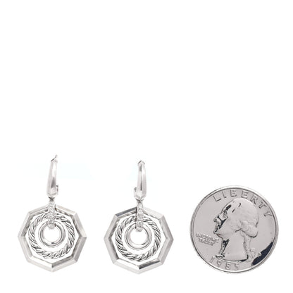 David Yurman Sterling Silver Diamond 19mm Stax Drop Earrings 2 of 4