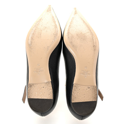 Valentino Garavani Pebbled Calfskin Rockstud Ankle Strap Ballerina Flats 38 Black 6 of 10