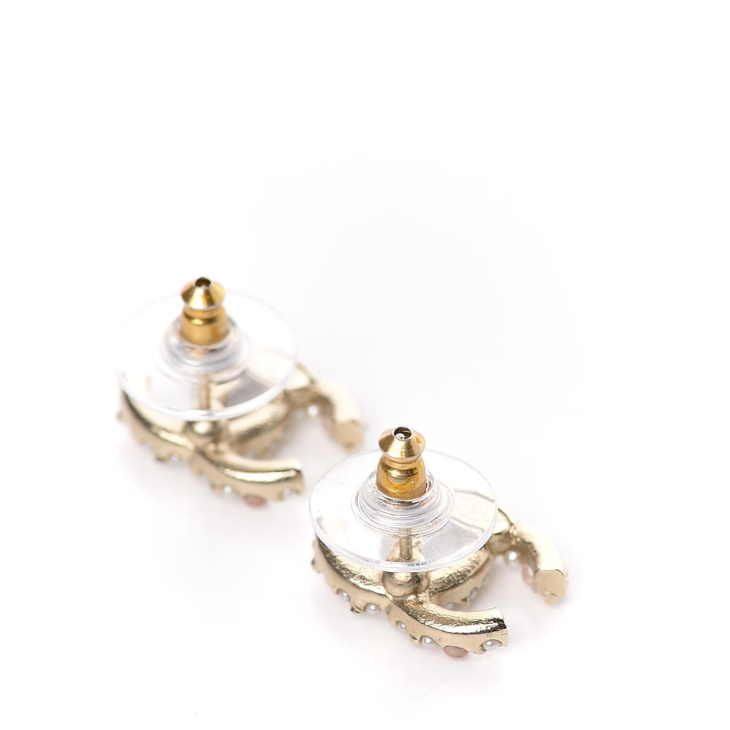 Pearl Crystal CC Charms Stud Earrings Light Gold Pink