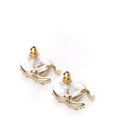 Chanel Pearl Crystal CC Charms Stud Earrings Light Gold Pink 3 of 5