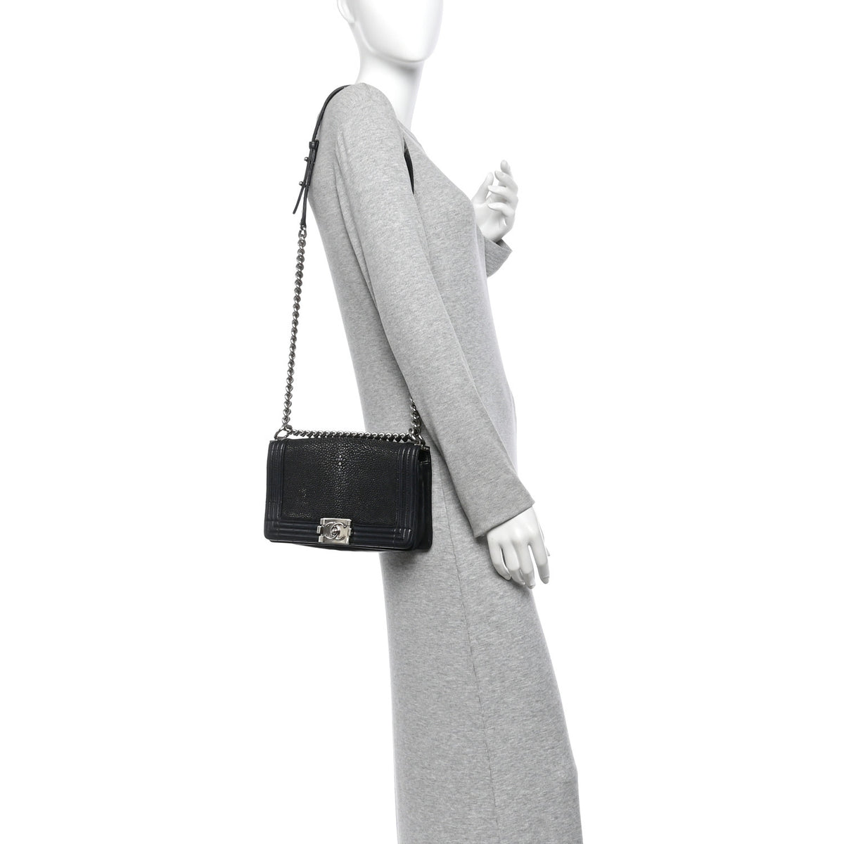 Chanel Galuchat Stingray Medium Boy Flap Black 2 of 10