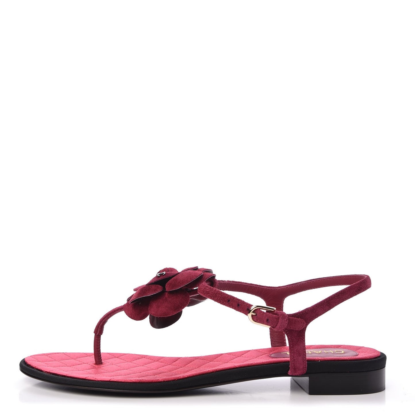 Suede Calfskin Camellia Thong Sandals 41 Dark Pink