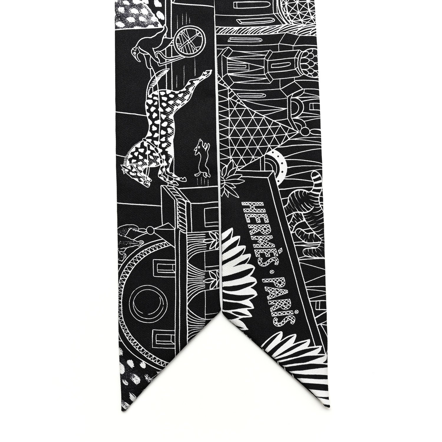 Hermes Silk Animapolis Twilly Black White 2 of 4