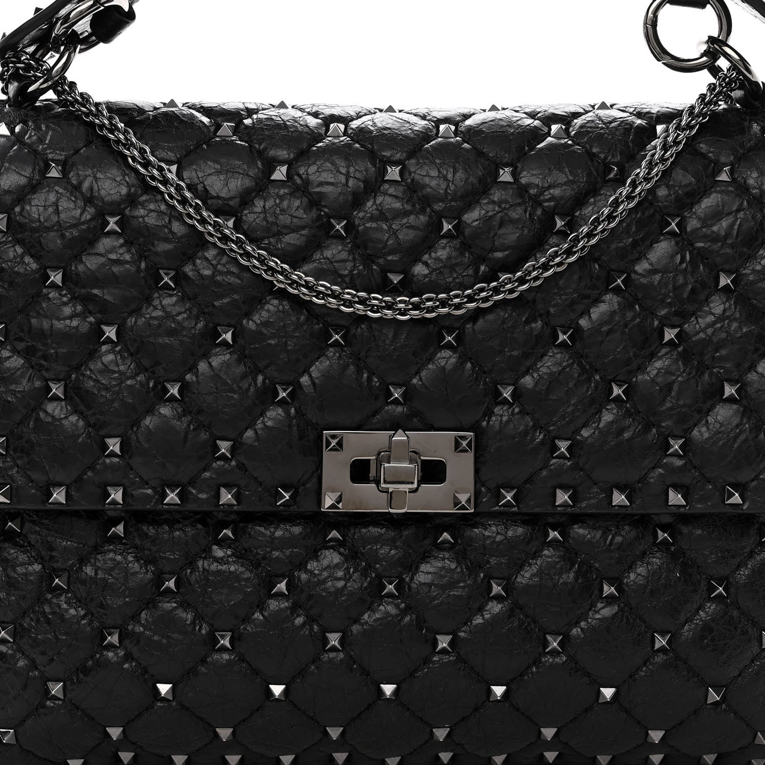 Valentino Garavani Craquele Nappa Large Rockstud Spike Shoulder Bag Black 8 of 10
