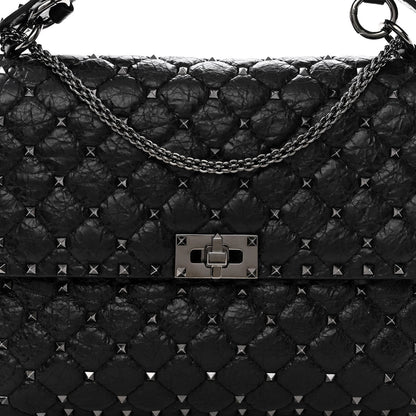 Valentino Garavani Craquele Nappa Large Rockstud Spike Shoulder Bag Black 8 of 10