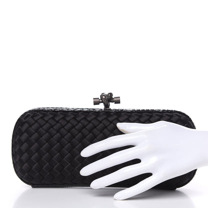 Bottega Veneta Satin Ayers Intreccio Impero Stretch Knot Clutch Black 2 of 11