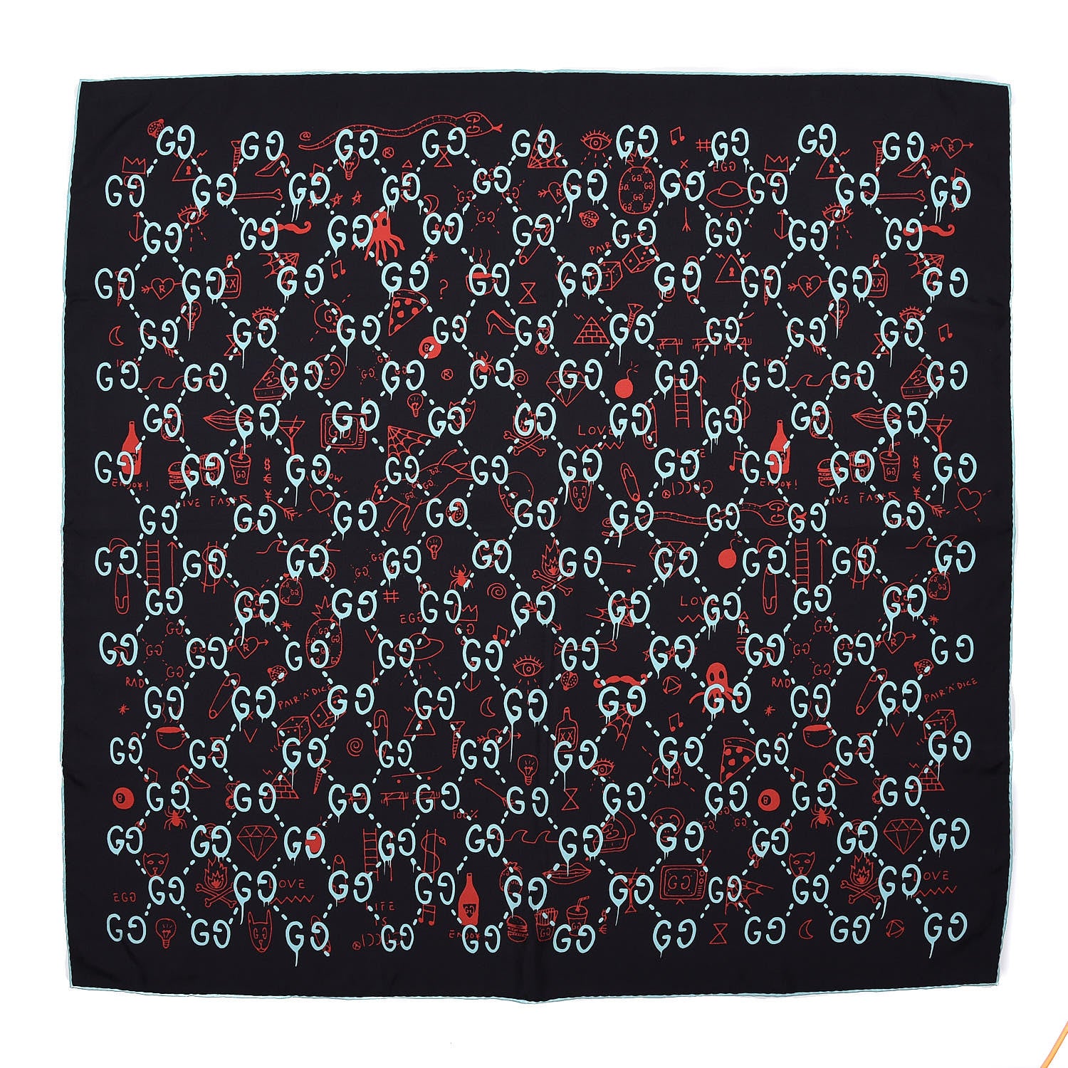 Gucci Silk GucciGhost Print Square Scarf Black Sky Blue 1 of 4