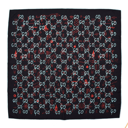 Gucci Silk GucciGhost Print Square Scarf Black Sky Blue 1 of 4