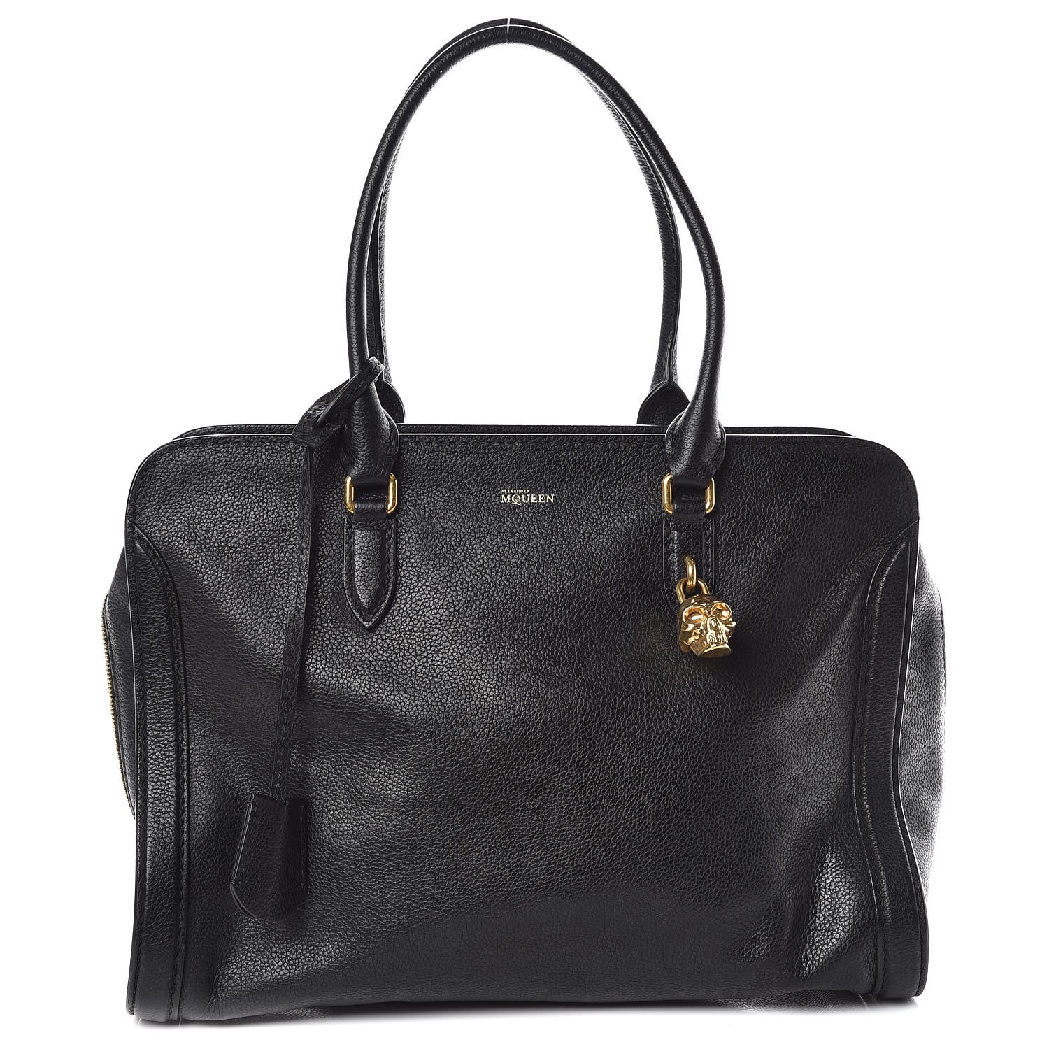 Alexander McQueen Pebbled Calfskin Large Skull Padlock Zip Around Tote Black 1 of 20