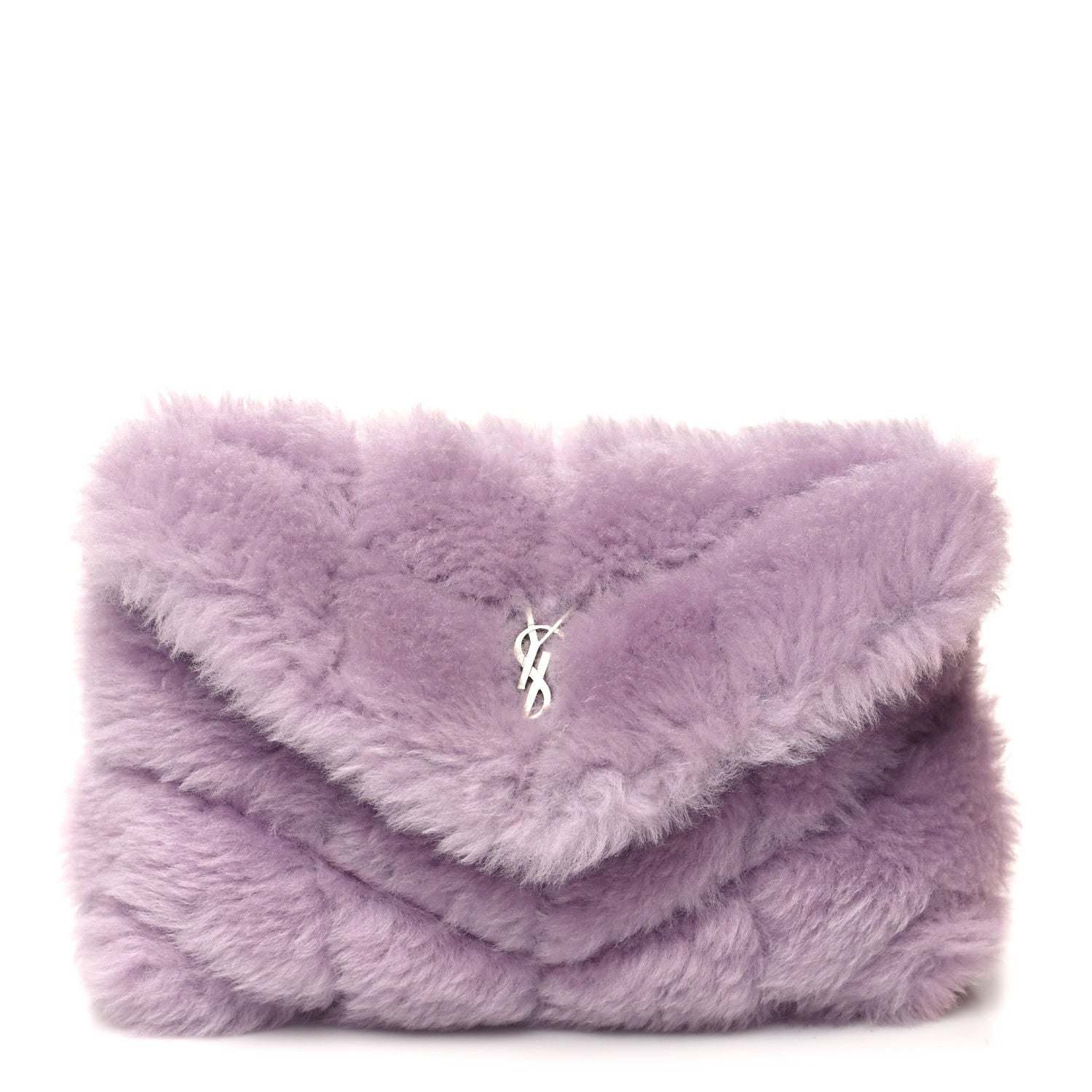 Saint Laurent Shearling Quilted Monogram Loulou Puffer Pouch Clutch Lilac 3 of 13