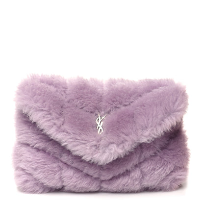 Saint Laurent Shearling Quilted Monogram Loulou Puffer Pouch Clutch Lilac 3 of 13