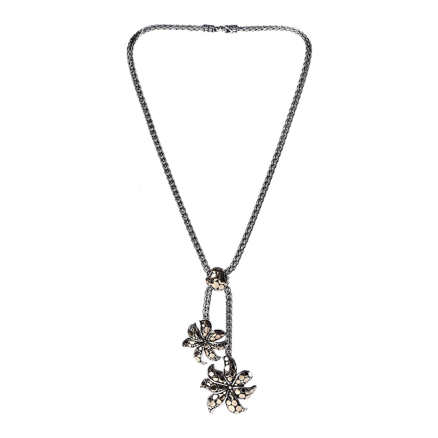 John Hardy Sterling Silver 18K Yellow Gold Flower Pendant Necklace 3 of 6