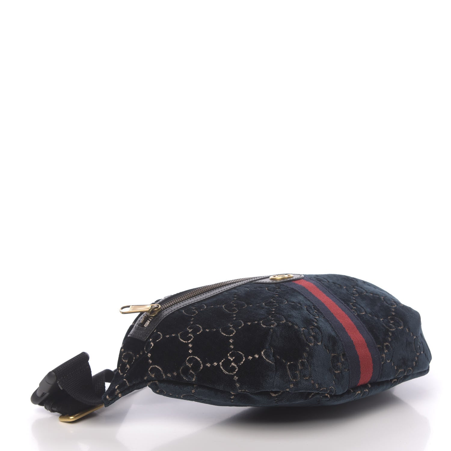 Gucci Velvet GG Monogram Web Belt Bag Blue Beige 4 of 10