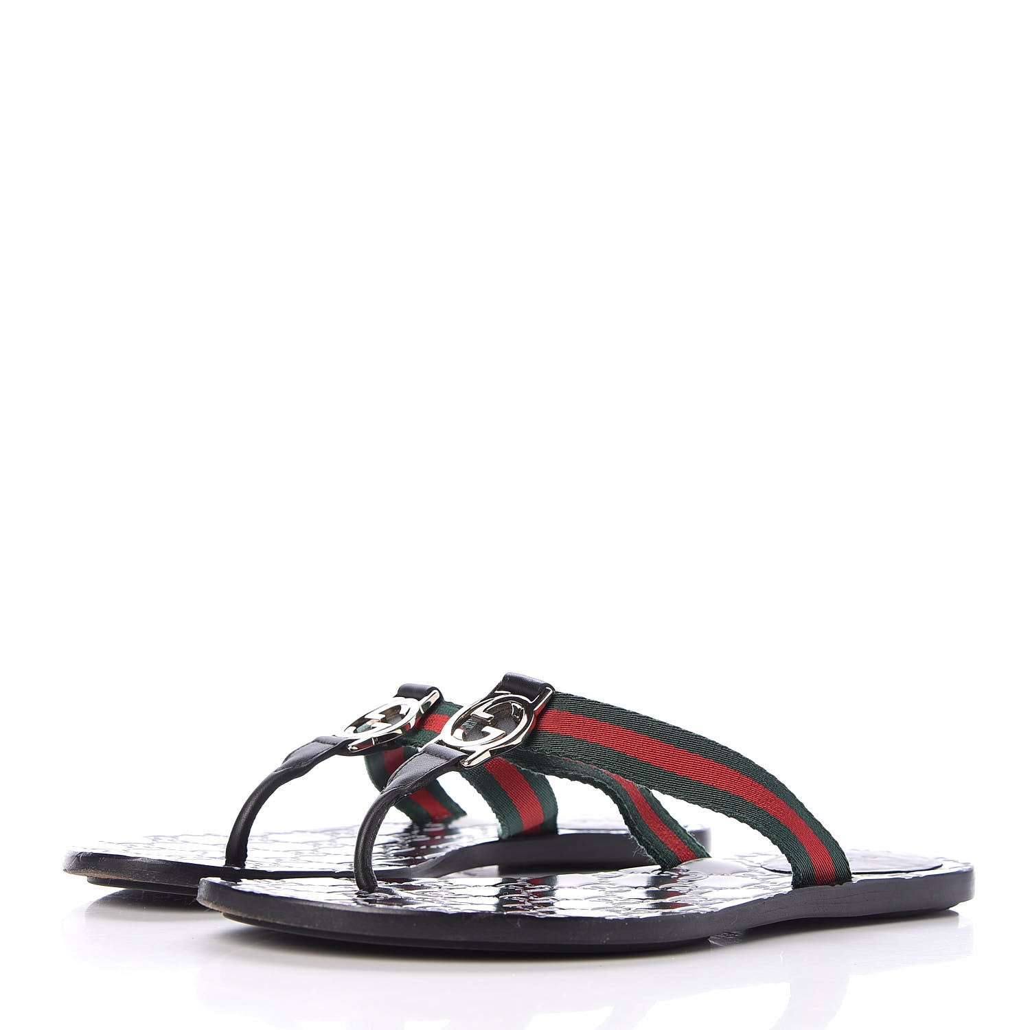 Gucci Nylon Guccissima Web Womens Thong Sandals 38.5 Green Red Black 3 of 13