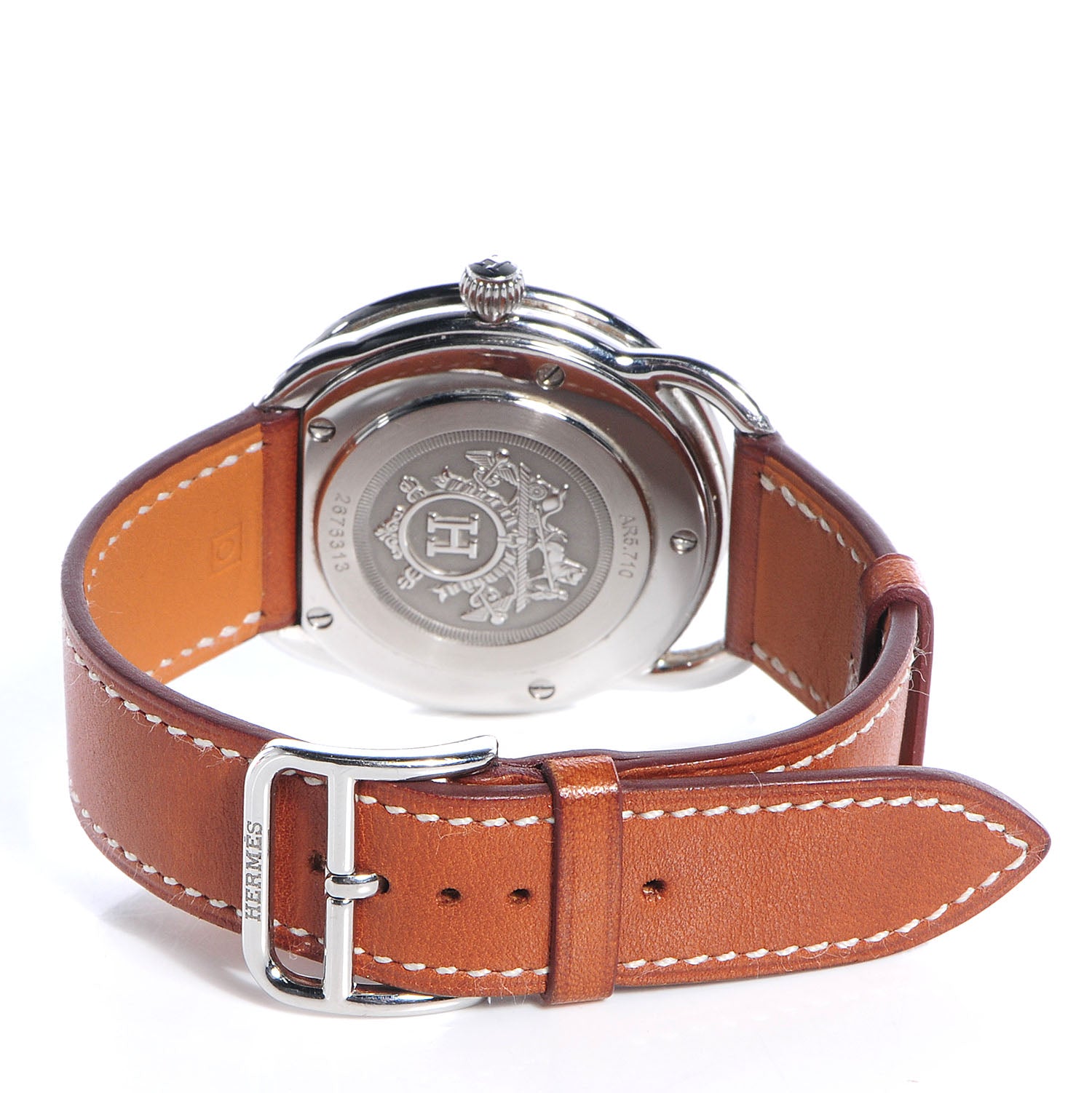 Hermes Stainless Steel Barenia 38mm Arceau Quartz Watch Fauve 6 of 8