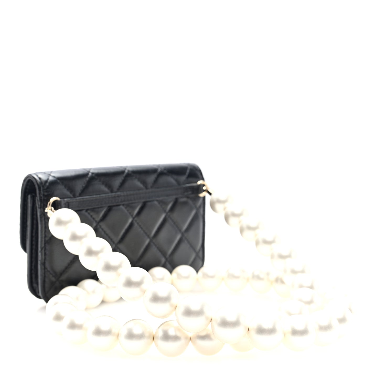 Calfskin Quilted Maxi Pearls Clutch With Chain Black