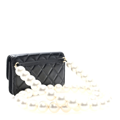 Chanel Calfskin Quilted Maxi Pearls Clutch With Chain Black 4 of 19
