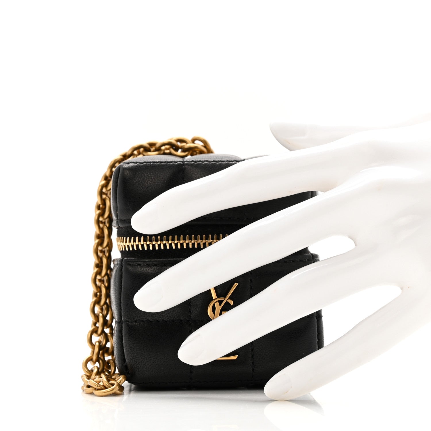 Saint Laurent Lambskin Cassandre Matelasse Carre Mini Cube On Chain Black 2 of 9