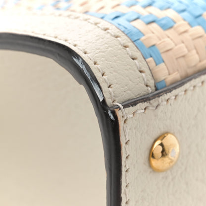 Gucci Raffia Textured Dollar Calfskin Web Houndstooth Mini Diana Tote Bag Light Blue Natural Deep Orange 12 of 12