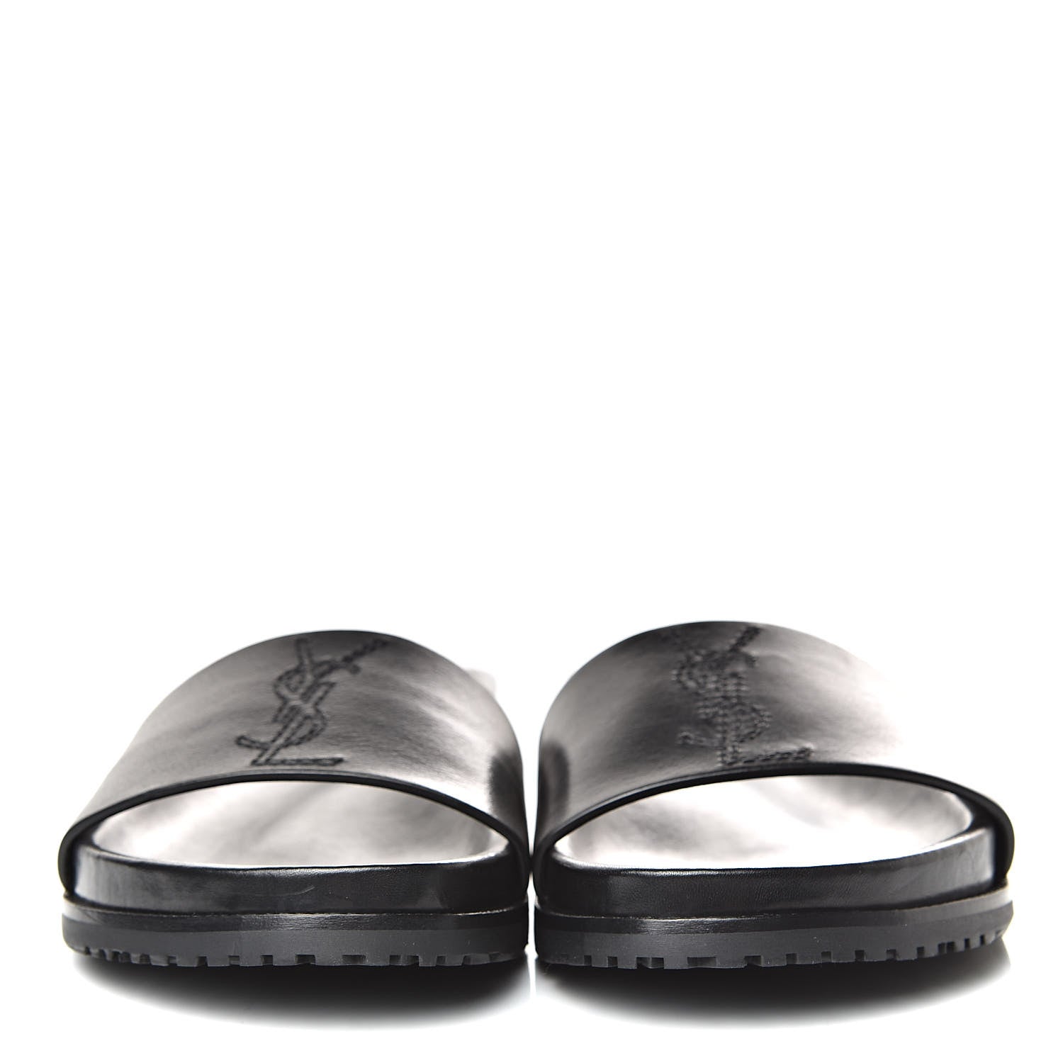 Saint Laurent Calfskin Monogram Womens Jimmy Joan Slide Sandals 39 Black 2 of 10