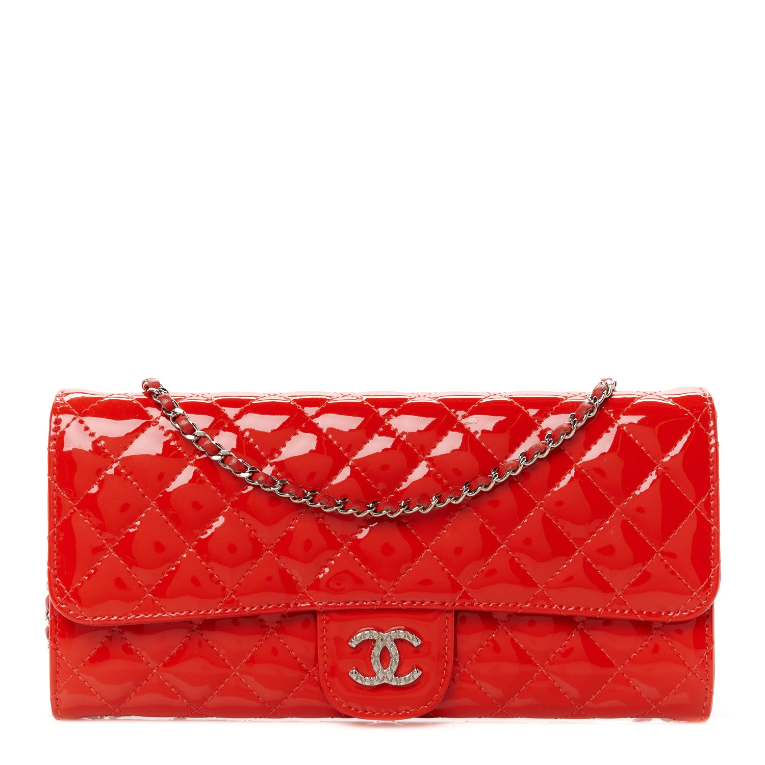 Chanel Patent Calfskin Quilted Brilliant East West Flap Clutch Red 1 of 12