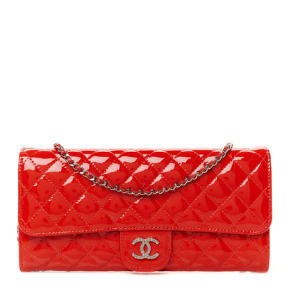 Chanel Patent Calfskin Quilted Brilliant East West Flap Clutch Red 1 of 12