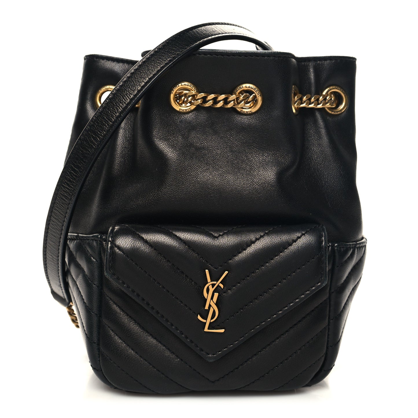 Lambskin Matelasse Monogram Joe Nano Bucket Bag Black