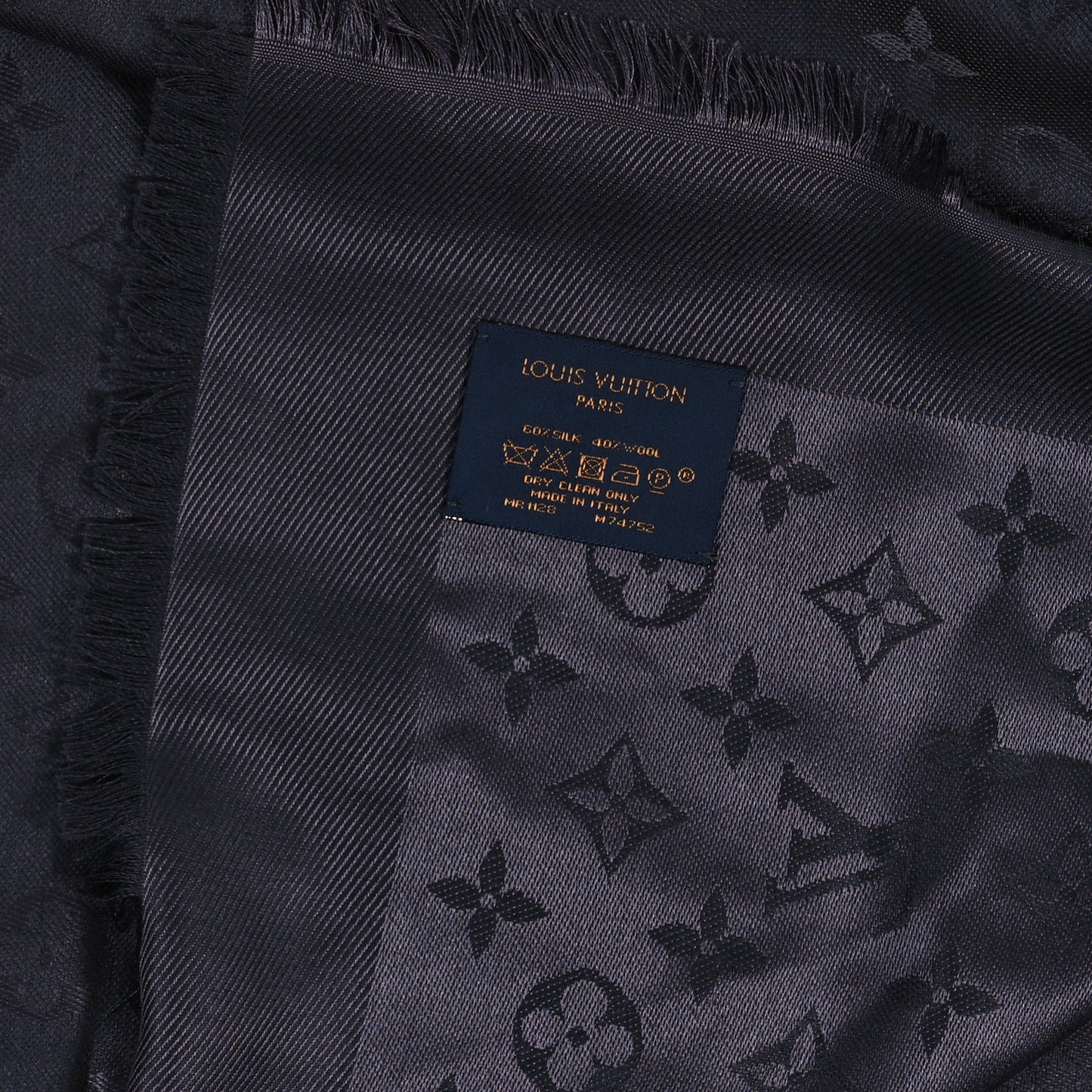 Silk Wool Monogram Shawl Charcoal Grey