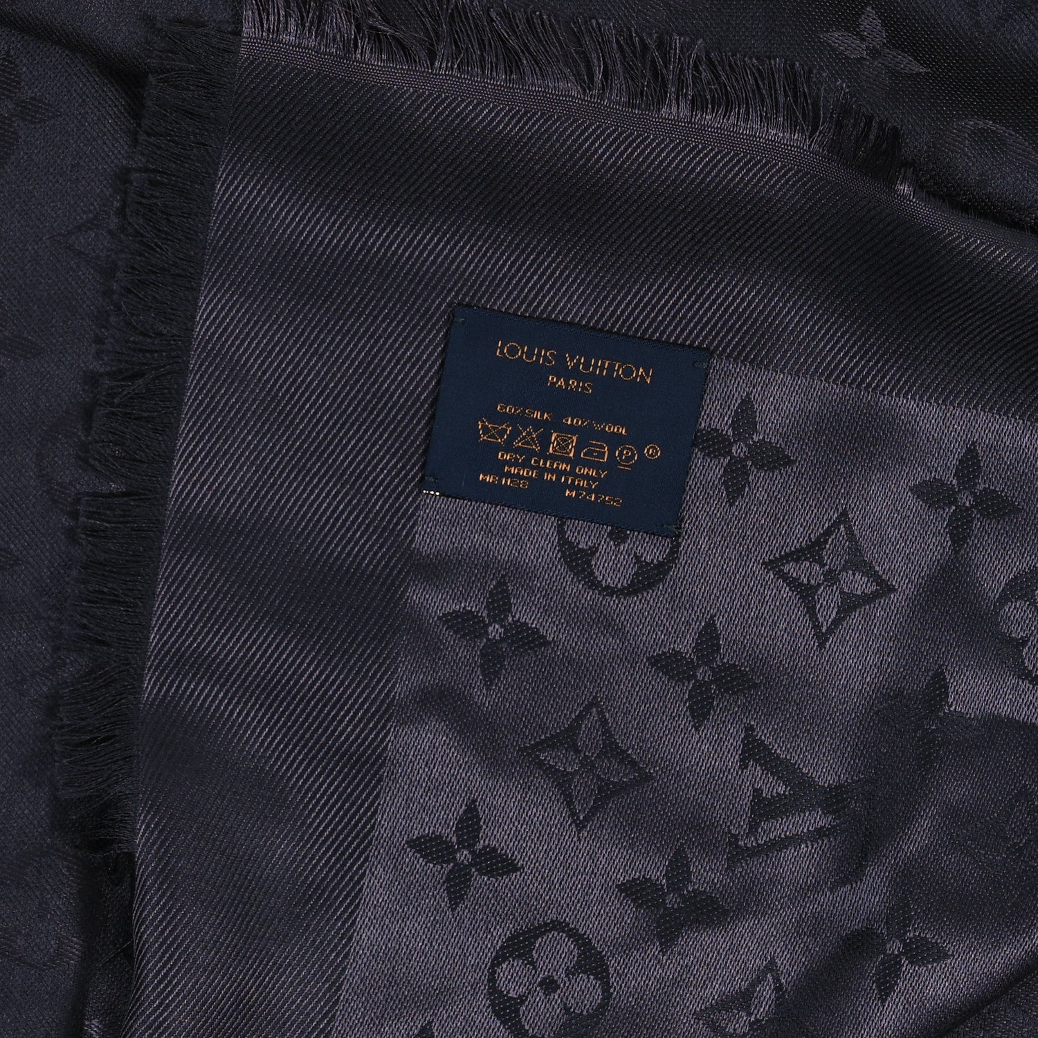 Louis Vuitton Silk Wool Monogram Shawl Charcoal Grey 3 of 3
