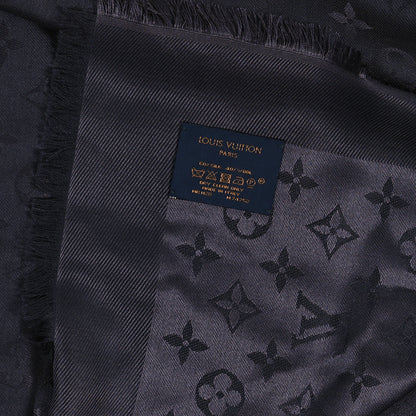 Louis Vuitton Silk Wool Monogram Shawl Charcoal Grey 3 of 3