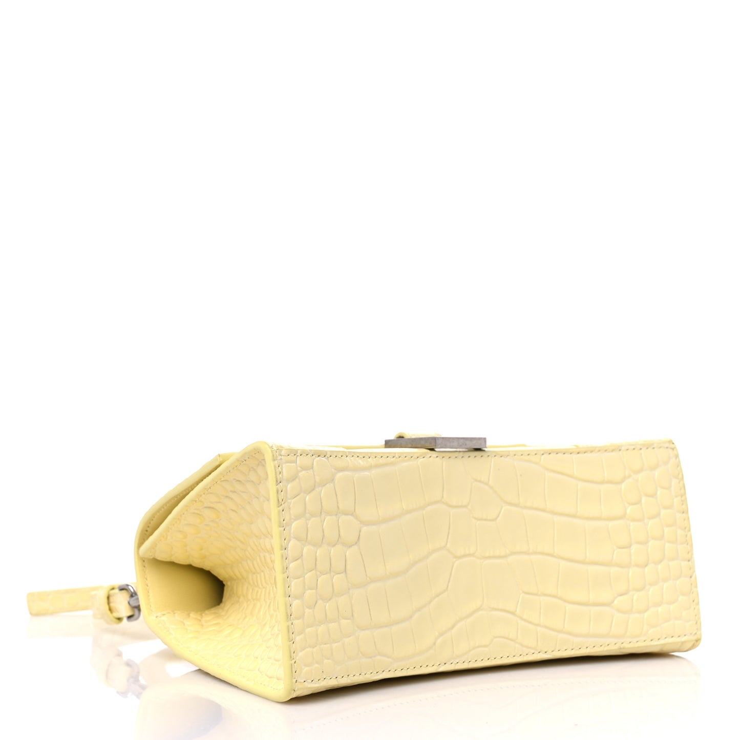 Calfskin Crocodile Embossed Small Hourglass Top Handle Bag Pale Yellow