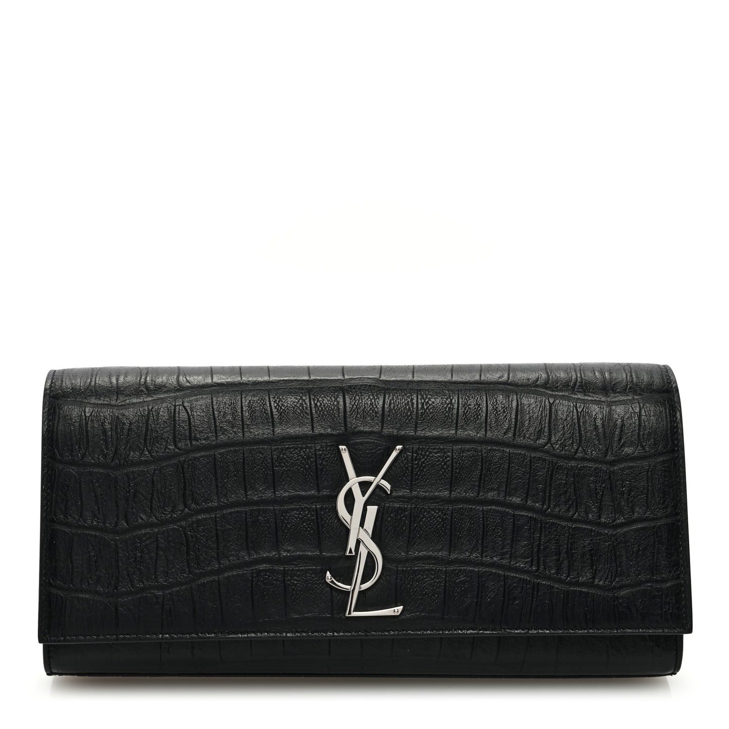 Calfskin Crocodile Embossed Classic Monogram Cassandre Clutch Black