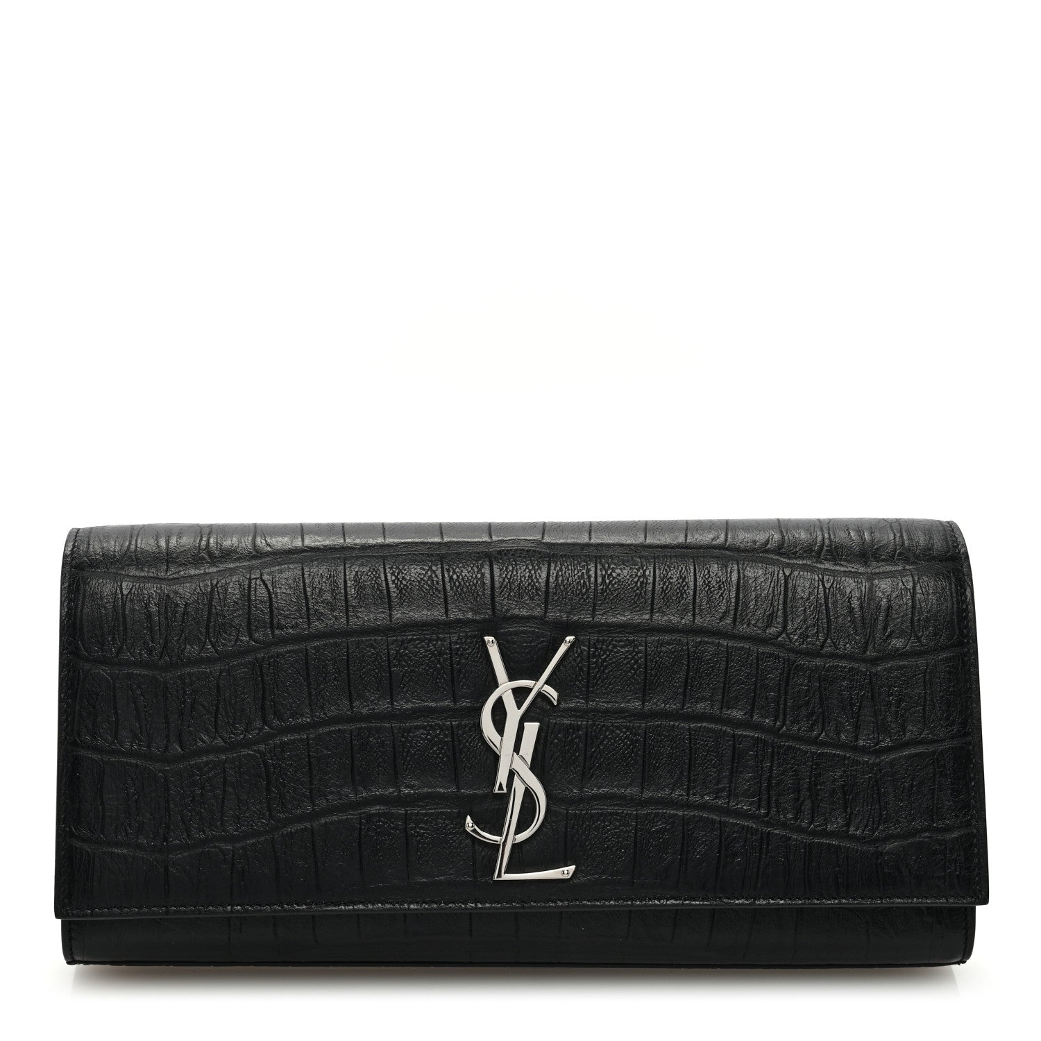 Saint Laurent Calfskin Crocodile Embossed Classic Monogram Cassandre Clutch Black 1 of 8