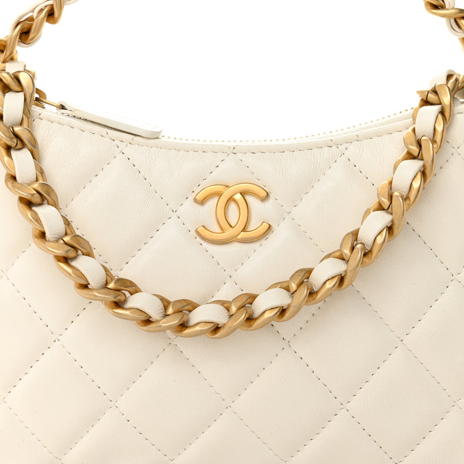 Chanel Lambskin Quilted Chain Around Top Handle Mini Bag White