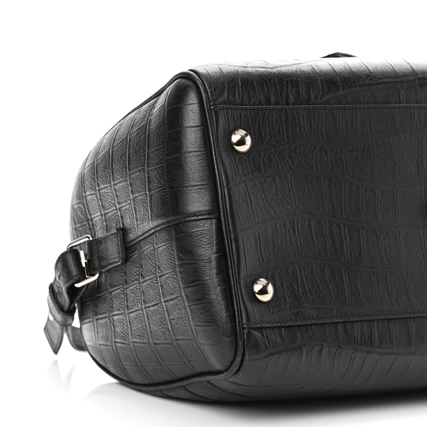Calfskin Crocodile Embossed Classic Duffle Bag Black