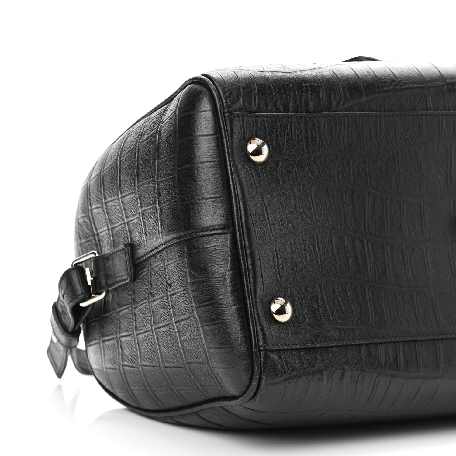 Saint Laurent Calfskin Crocodile Embossed Classic Duffle Bag Black 5 of 11