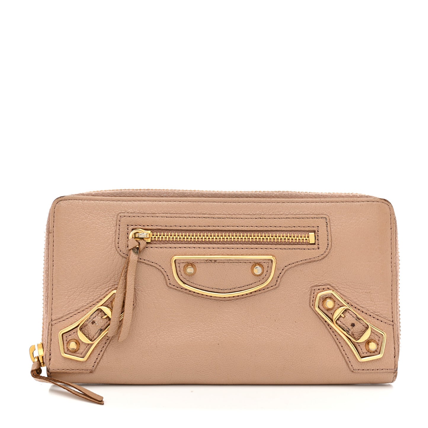 Chevre Gold Metallic Edge Hardware Continental Zip Around Wallet Rose Des Sables